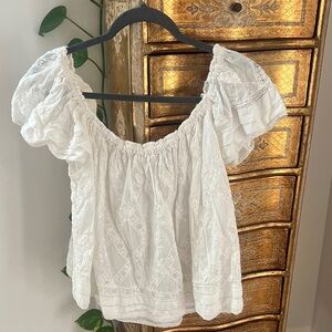 The Great. White Off-Shoulder Peasant Top - Lightweight Women's Blouse